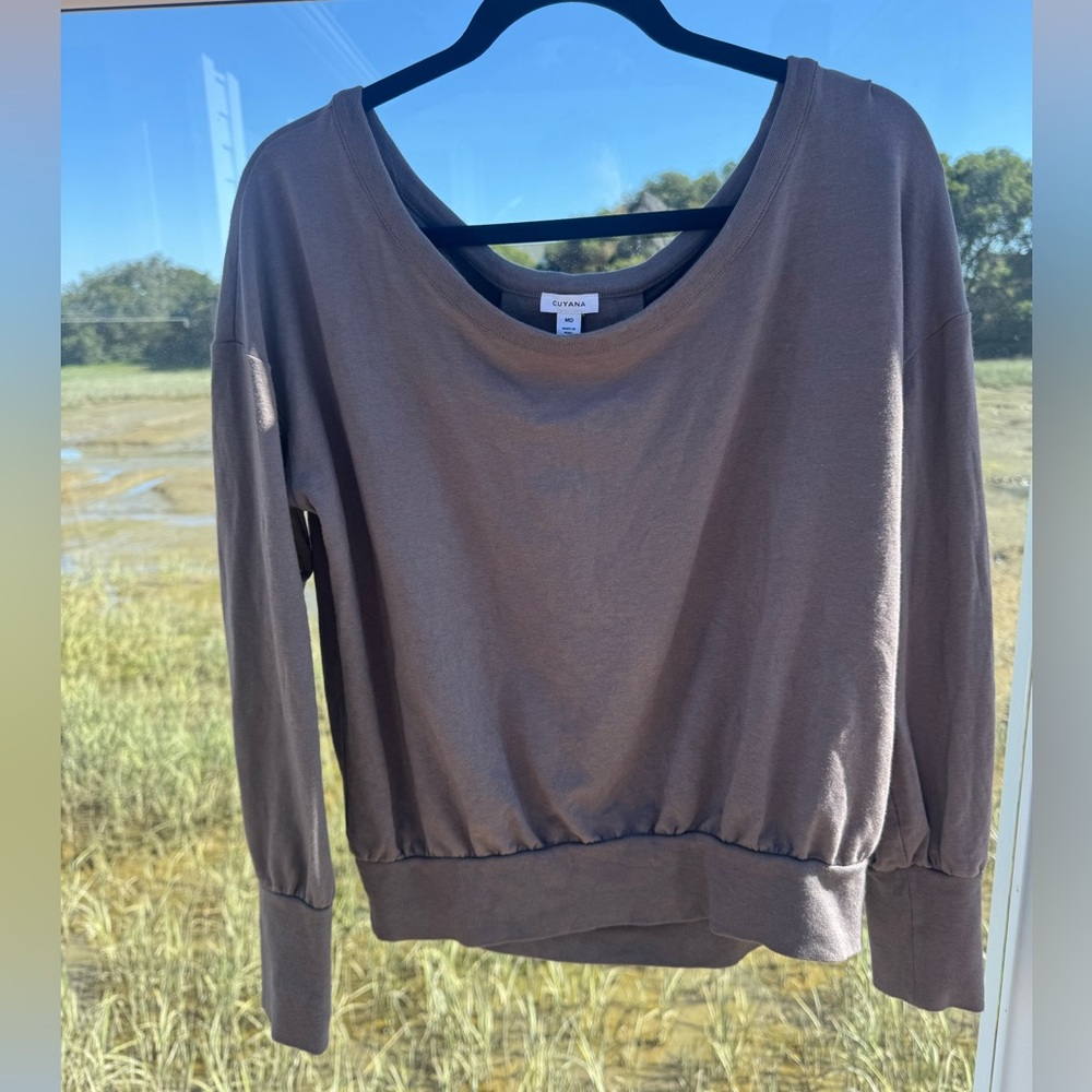 Cuyana Grey Organic Pima Cotton Blend Boatneck Sweatshirt